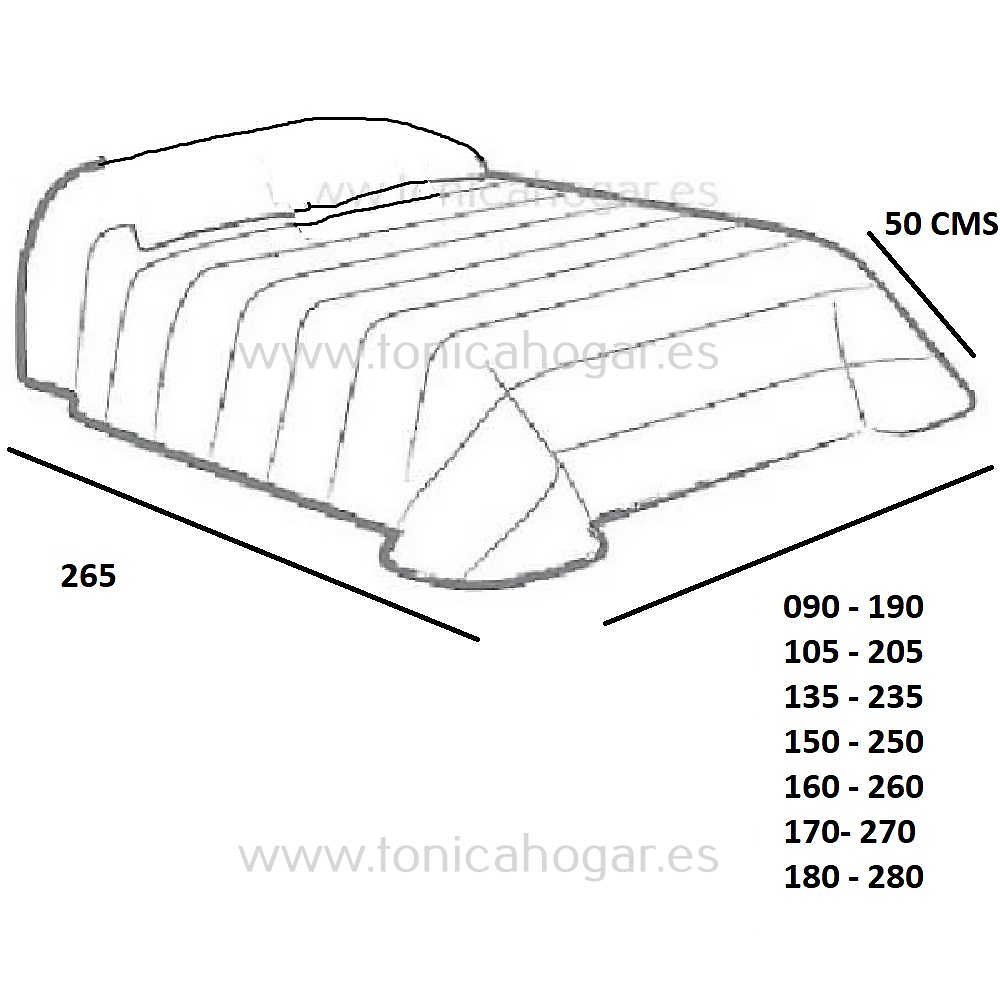 Medidas disponibles Bouti Olesa de Confecciones Paula 090, 105, 135, 150, 160, 170, 180 