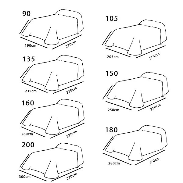 Medidas disponibles Colcha Bryton de Reig Marti 090, 105, 135, 150, 180 