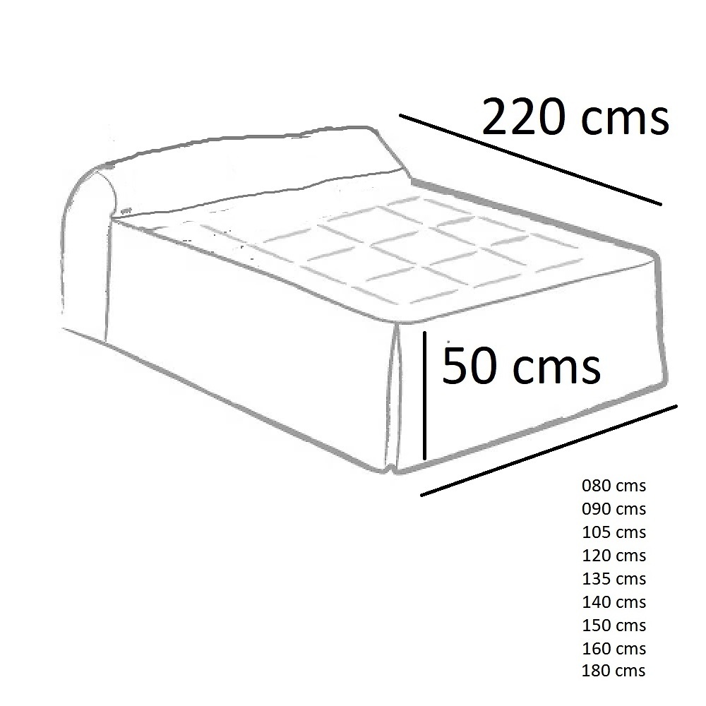 Medidas disponibles Colcha Edredón Cala Gris de Tejidos JVR 090, 105, 120, 135, 150, 160, 180 