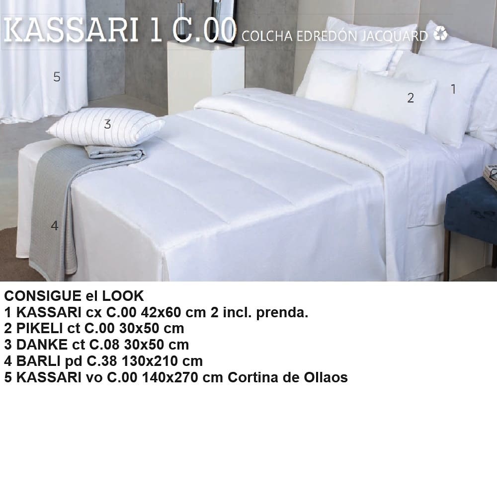 Medidas disponibles Colcha Edredón Kassari Blanco de Reig Marti 090, 105, 135, 150 