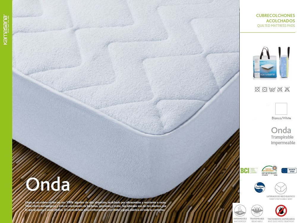 Protector de colchón acolchado, Impermeable, 100%Poliéster-Cama 90