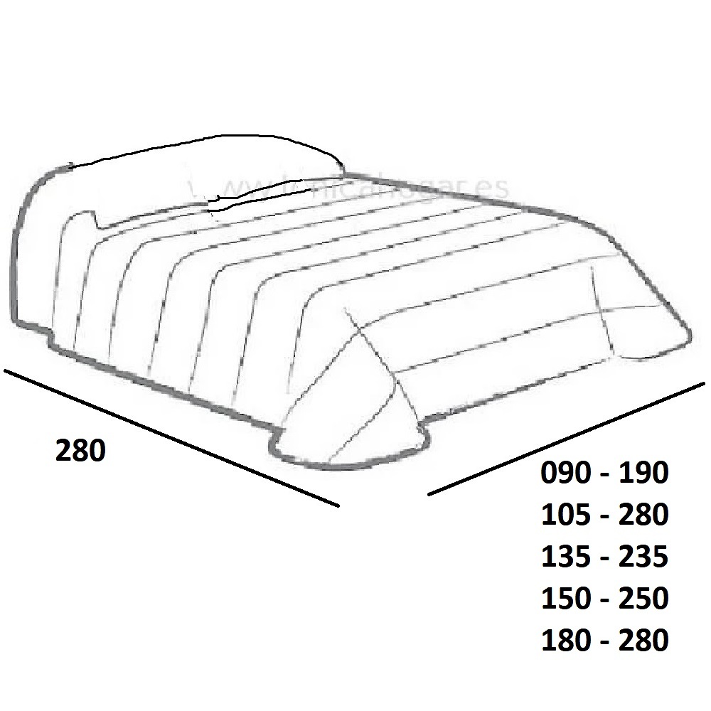 Medidas disponibles Edredón Alba Cuarzo de Estela 090, 105, 135/140, 150, 180 